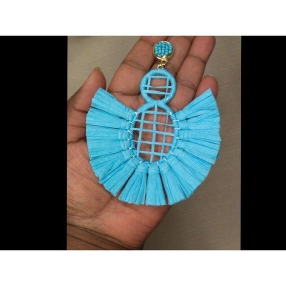 Vintage Style Boho Large Summer Raffia Earrings - Picture 3 of 5